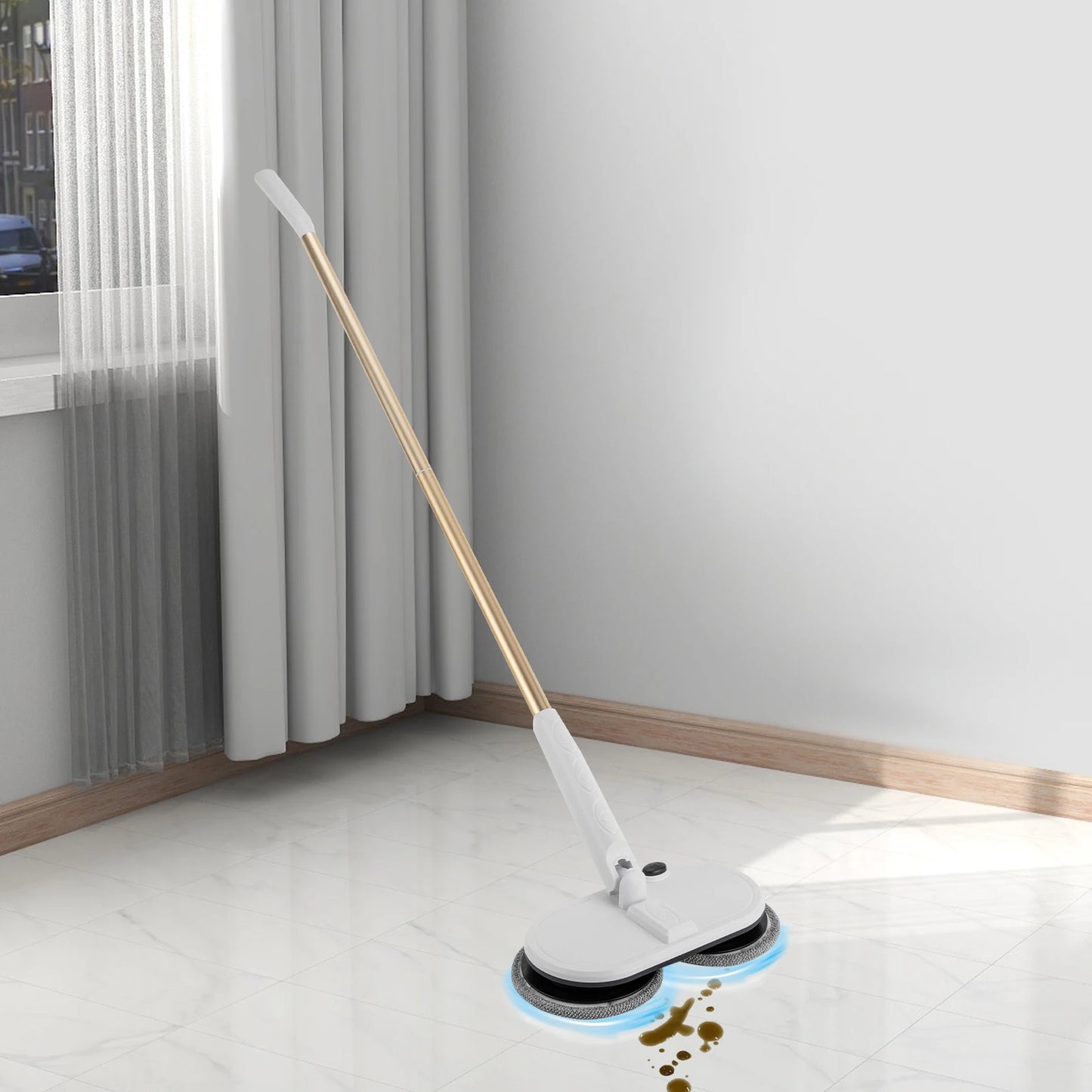 Cordless Electric Mop – 150Rpm Dual Rotation – 2000Mah Battery – 60Min Runtime – 30.31-43.31" Adjustable – Foot Switch – Low Noise 65Db – 4 Pads – for Tile Wood Marble Floor