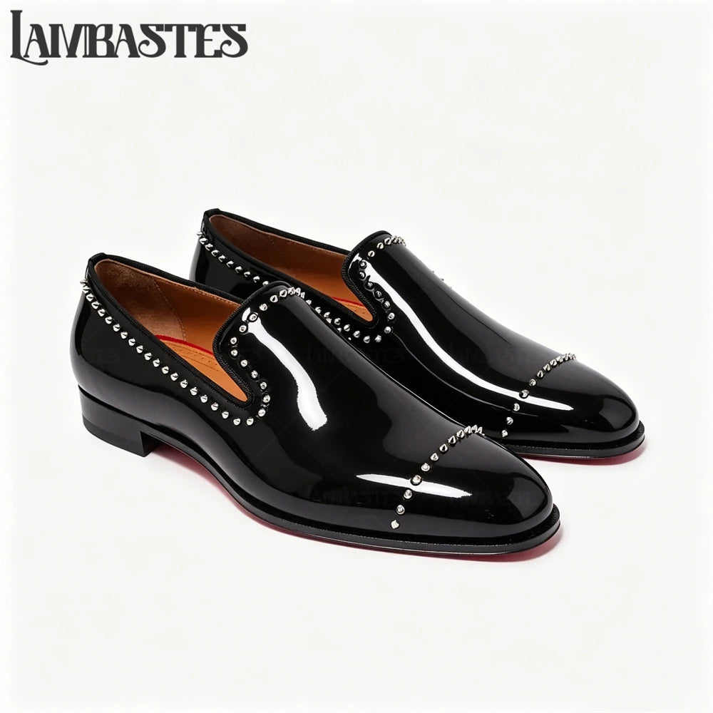 Trimmed Studded Leather Mens Loafers Metal Rivet Slip on Shoes Polished PU Leather Men's Formal Dress Shoes Customizable Colors