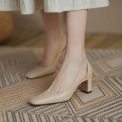 Woman Footwear Office High Heels Black Square Toe Block Heel On Heeled Luxury Leather Casual Pumps Chunky Shoes For Women L Y2k