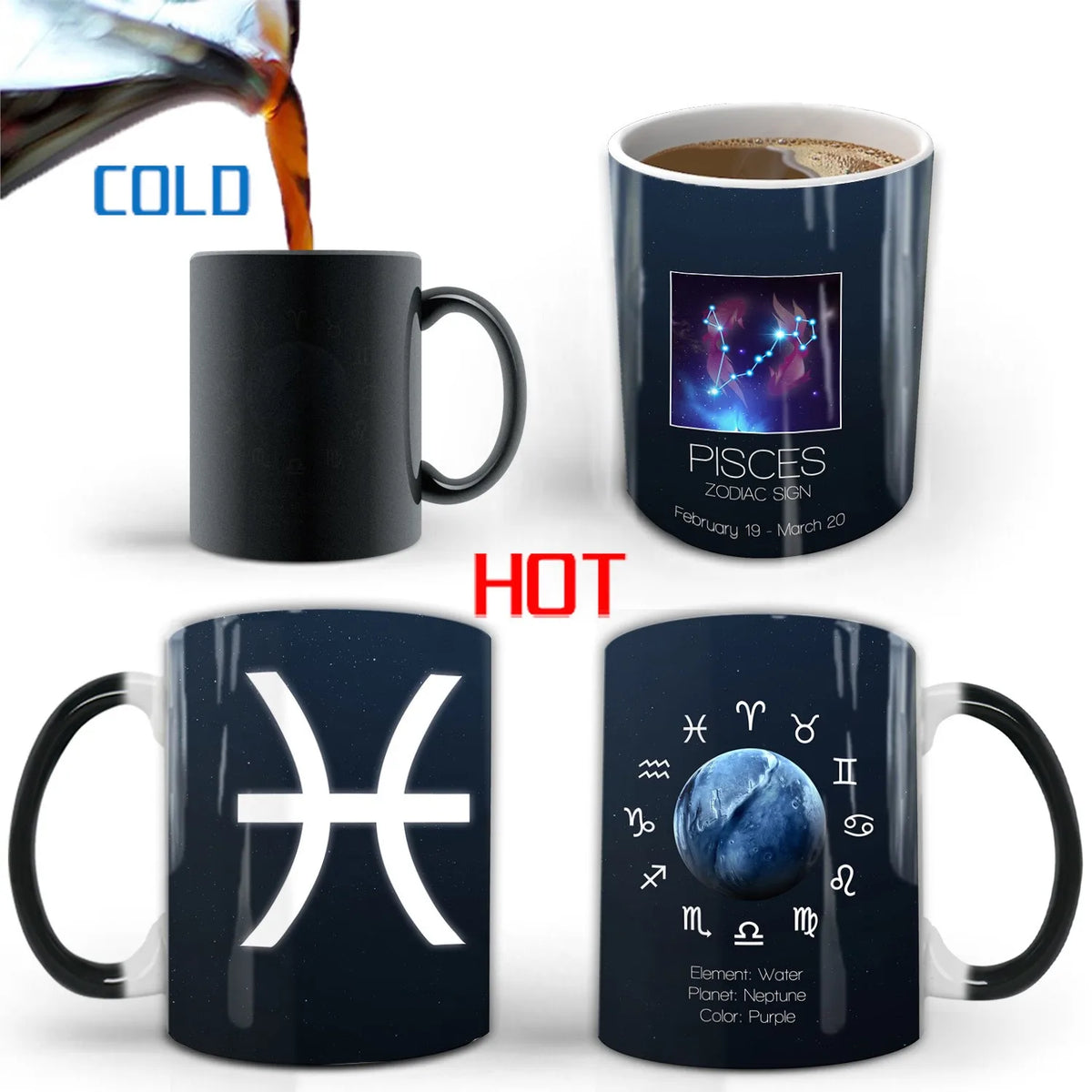Creative Constellation Changing Color Cup Water Transfer magic Coffee Mug  friends birthday gift cup