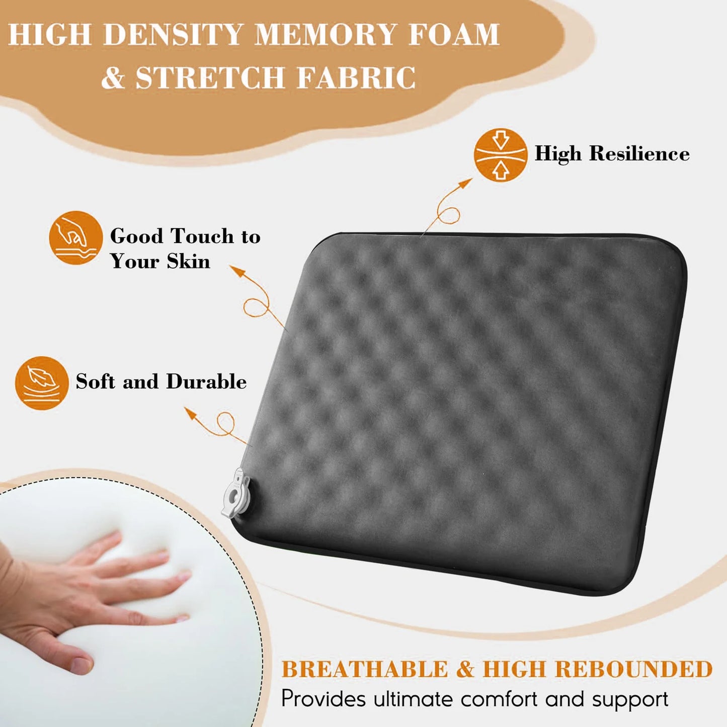 Portable Self Inflating Seat Cushion 5 Seconds Auto Inflate Camping Pad with Memory Foam Lightweight Travel Pillow for Outdoor