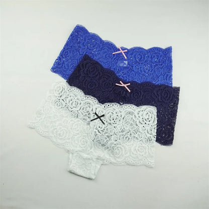 3PCS Transparent Boyshorts Women Underwear Lace Boxers Ladies Plus Size M-XXL Hollow Out Floral Panties Femme Intimates