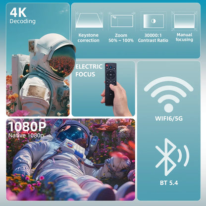 4K Touch Screen Projector with WiFi Bluetooth, Auto Focus Smart Portable Game Projector, Mini Outdoor Movie Projector Compatible with Phone/ TV /pc for Bedroom Home Theater ﻿