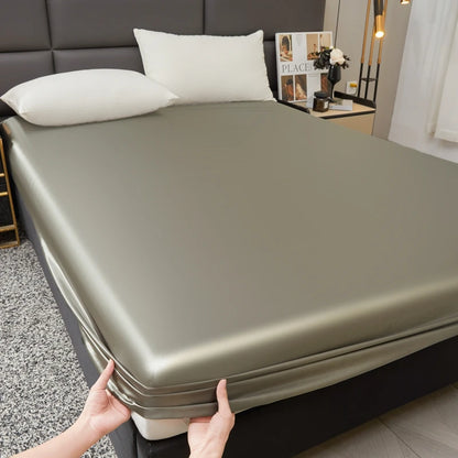 Waterproof Smooth Satin Fitted Sheet For Single Double Queen King Bed Silky Mattress Protector For Women Kids Family with Pet