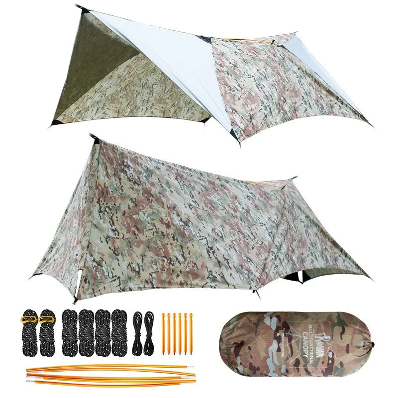 Multi-Function Camping Hammock Kit, Single/Double with MC Camo Rain Fly & Bug Shield, Anti-Roll for Hiking & Backpacking