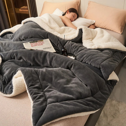 Double Sided Sherpa Throw Blanket Thick Warm Flannel Quilted Blanket For Sofa Bed