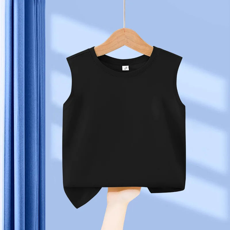 1pcs Kids 100% Cotton Vest Summer Classic Basic Fashion Tank Top Students Solid Sleeveless Tops Children Round Neck Comfort Vest