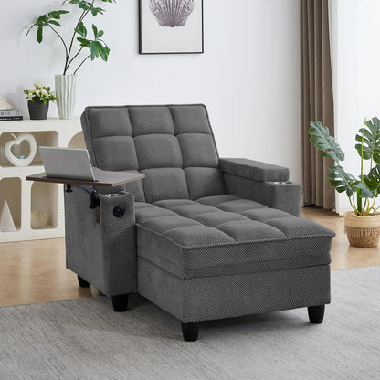 hansones 65'' 3-in-1 Folding Convertible Sofa Bed, Pullout Sofa, Modern Chenille Fabric, 360° Swivel Side Table, Easy Assembly,