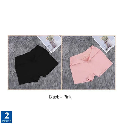 2Pcs Women Ice Silk Boxer Panties Cotton Crotch Antibacterial Underpants Sexy Seamless Safety Pants Thin Fast Dry Underwear