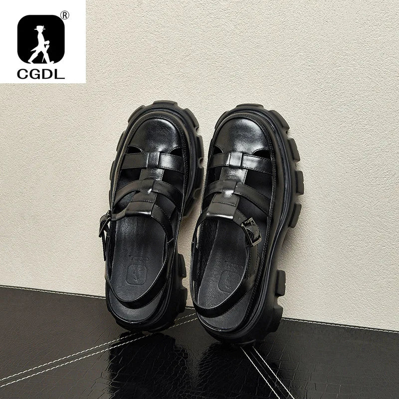 6 Cm Height Platform Mens Genuine Leather Sandals Luxury Handmade Quality 2024 New Designer Black Summer Formal Social Shoes Man