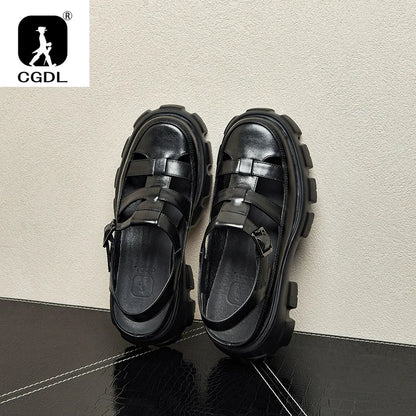 6 Cm Height Platform Mens Genuine Leather Sandals Luxury Handmade Quality 2024 New Designer Black Summer Formal Social Shoes Man