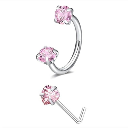 6/2pcs Horseshoe Nose Rings With L-Shape Nose Stud, Stainless Steel Rianbow CZ Nose Ring,, Lip Eyebrow Helix Ear Piercing
