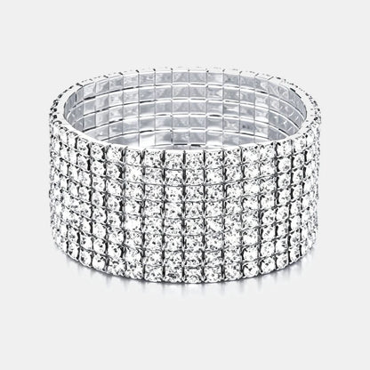 Classic Multiple Shining Rhinestone Crystal Stretch For Women Girls Bridal Wedding Wristband Elastic Bracelet Gold Silver Color