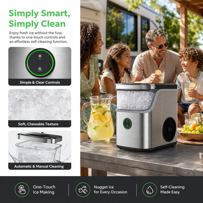 Nugget Ice Maker Countertop, Ice Basket with Handle, Quiet Operation & Self Cleaning Ice Machine, Chewable Ice, 33 Lbs/24H, Portable Pellet Ice Maker with Scoop for Home, Kitchen and Office