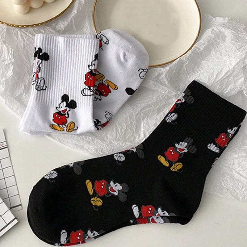 3 Pairs of Exquisite Japanese Cartoon Anime Mickey Pattern Women's Mid Tube Socks Soft and Comfortable Outdoor Casual Socks