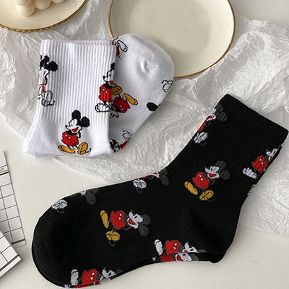 3 Pairs of Exquisite Japanese Cartoon Anime Mickey Pattern Women's Mid Tube Socks Soft and Comfortable Outdoor Casual Socks