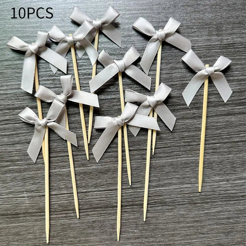 10pcs Pink Bow Cupcake Topper Plugin Dessert Baking Decoration Birthday Themed Party Cake Top Cover Bow Dessert Topper Decor