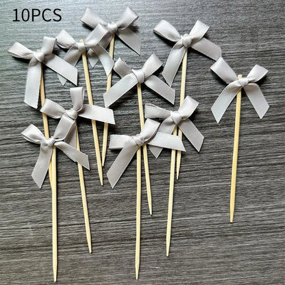 10pcs Pink Bow Cupcake Topper Plugin Dessert Baking Decoration Birthday Themed Party Cake Top Cover Bow Dessert Topper Decor