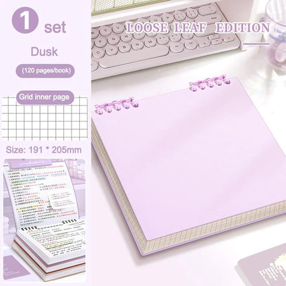 Multifunctional 120 Pages Loose-leaf Notebook Color Flip Up Diary Book Detachable Grid Inner Pages Notepad for School Office