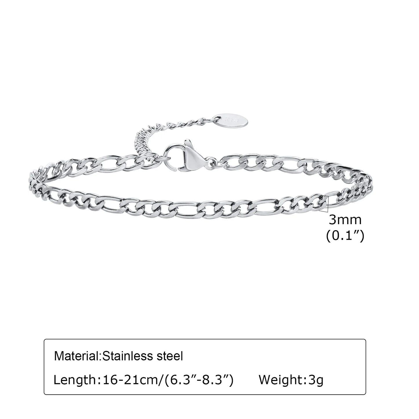1/2/3pcs Chain Bracelet for, Stainless Steel Twisted Rope Cuban Chain