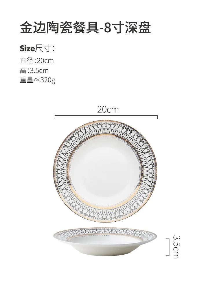 LIVETAI Pearl Ceramic Dinner Plates Set Western Steak Serving Dish for Home Restaurant