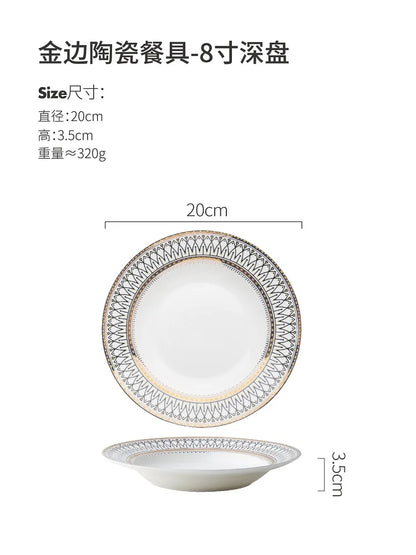 LIVETAI Pearl Ceramic Dinner Plates Set Western Steak Serving Dish for Home Restaurant