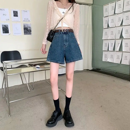 Summer Thin High Waist Wide Leg ort Jeans Women's Loose Fit A-Line orts Casual Straight Tube Pants High Waist orts