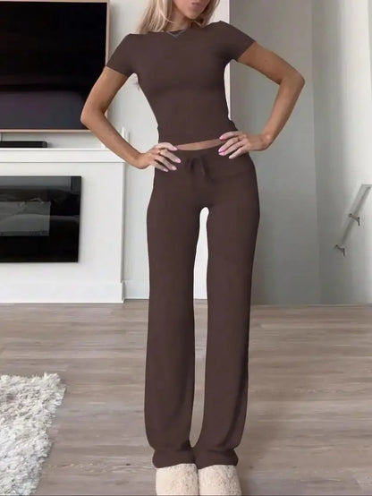 2 Pieces Women Sets 2025 New Fashion Casual Europe Short-Sleeved Tops+Long Pants Sportswear Yoga Wear Women's Clothing