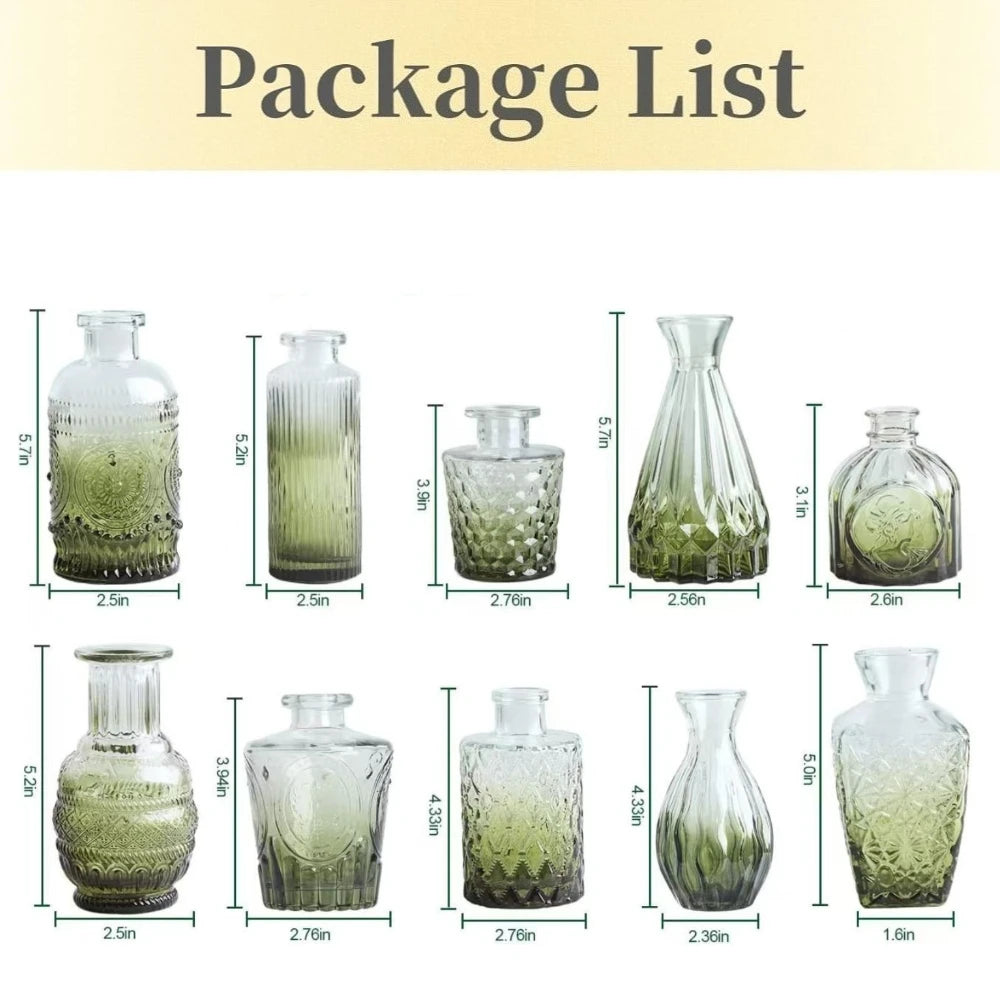 10/20Pcs Mini Glass Vase Modern Clear Hydroponic Flower Vase Retro Relief European Home Desktop Scene Wedding Party Decoration