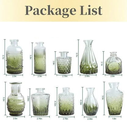 10/20Pcs Mini Glass Vase Modern Clear Hydroponic Flower Vase Retro Relief European Home Desktop Scene Wedding Party Decoration
