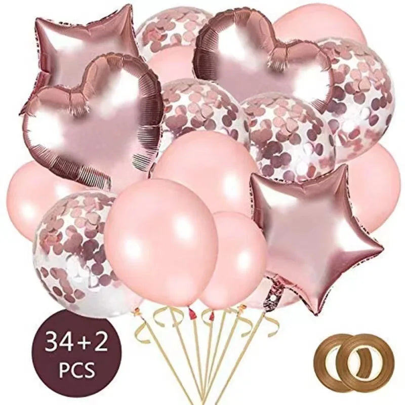 Rose Gold Party Supplies Disposable Tableware Set Diamond Glitter Paper Plate Cup Wedding Birthday Party Decoration Kid Balloons