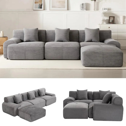 107" Cloud Modular Sectional Couch,Boneless Sofa with Ottman,L-Shape Upholstered Sofas with Deep Seat,Modern Cozy, Custom