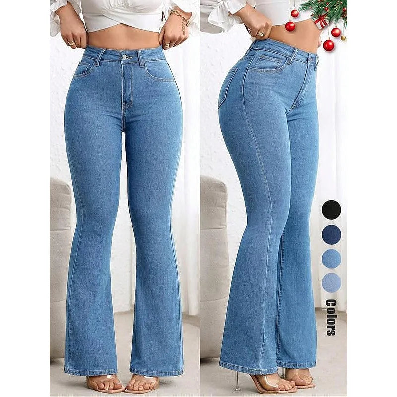 High Waist Flare Jeans Women Stretchy Slim Bootcut Pants Push Up Tummy Control Denim Jeggings Spring Summer