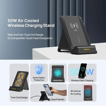 Ulefone WCS01 50W Air-cooled Wireless Charger Stand Ulefone Wireless Charging Phone Holder