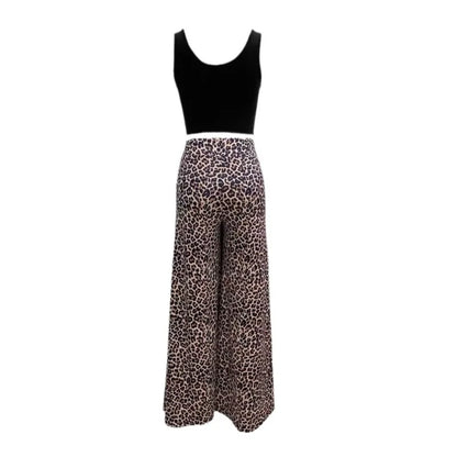 Women Two Piece Sets Outfits 2024 Summer Fashion Square Neck Sleeveless Crop Tank Top & Leopard Print Pocket Wide Leg Pants Set