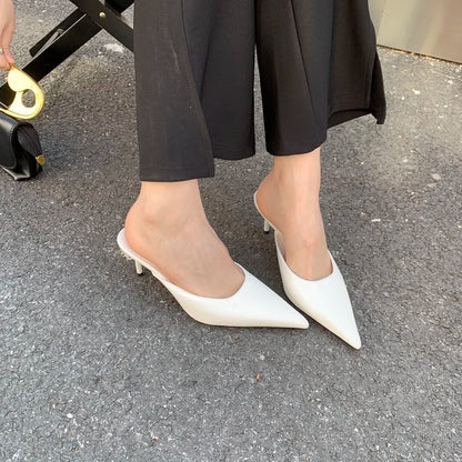 Luxury Designer Women's Shoes New Exquisite Pointed Tip High Heeled Slippers for Woman Fashion Baotou Casual Shoes Zapatos Mujer