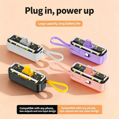 Mini 5000mAh Power Bank, 22.5W Fast-Charging Phone Charger, Built-In Charging Plug And Output Cable, LCD Smart Display, Plug Compatible With IPhone 14/13/12/11/10