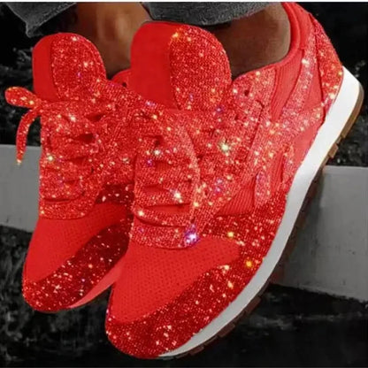 2025 New Women Flat Sneakers Casual Bling Vulcanized Shoes Women Mesh Lace Up Platform Plus Size Fashion Outdoor Woman Shoes
