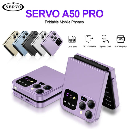 SERVO A50 PRO Flip Mobile Phone 2.4" Display Speed Dial Call Recording Blacklist 2 SIM Unlocked Foldable Cellphones New Version