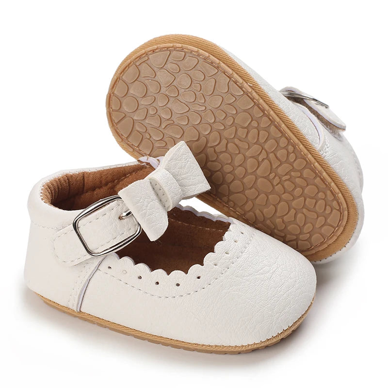 Breathable Newborn Baby Shoes Baby Boy Girl Shoes Girl Classic Bowknot Rubber Sole Anti-slip PU  Toddler Shoes First Walker