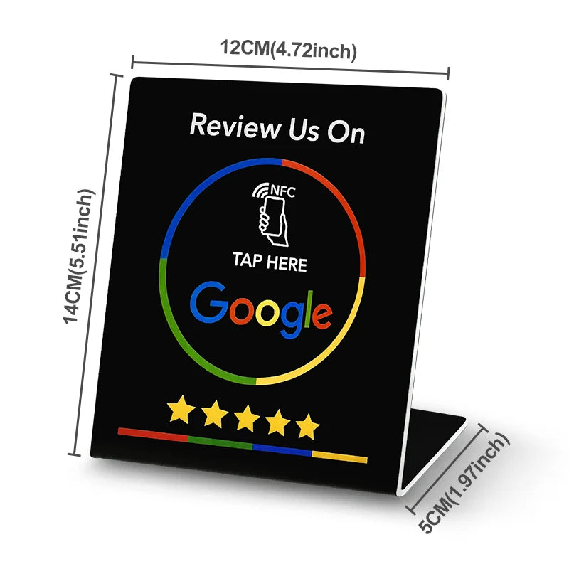 NFC Station table Tag 13.56Mhz programmable Compatible Google Review Card NFC Reviews display bending Card Acrylic Table Sticker