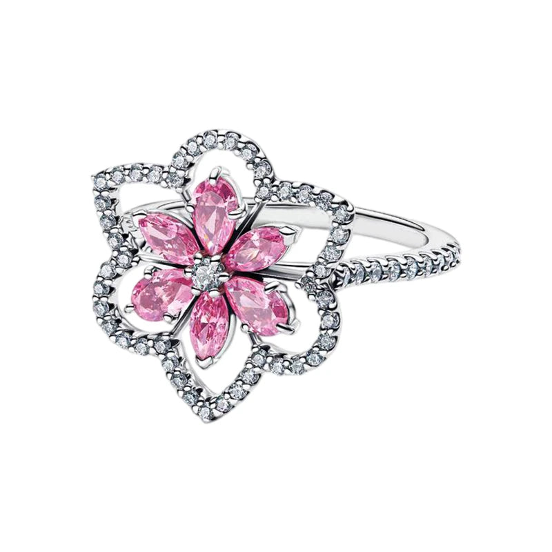 2026 Summer New 925 Silver Ocean Wave Ring Flower Love Women's Ring Fashion DIY Jewelry Gift