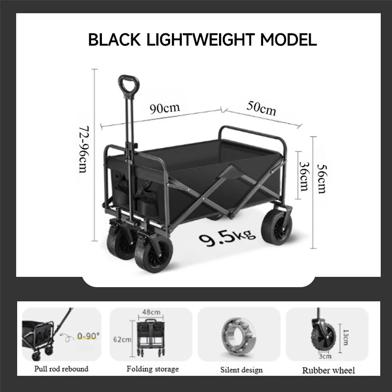 Camping Cart Foldable Trolley Outdoor Picnic Portable Hand-Pull Cart Camping Trailer Camping