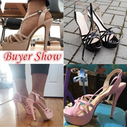 LOSLANDIFEN 2026 NEW 14CM Platform High Heels Sandals Sexy Ankle Strap Open Toe Gladiator Party Dress Women Shoes Plus Size 44