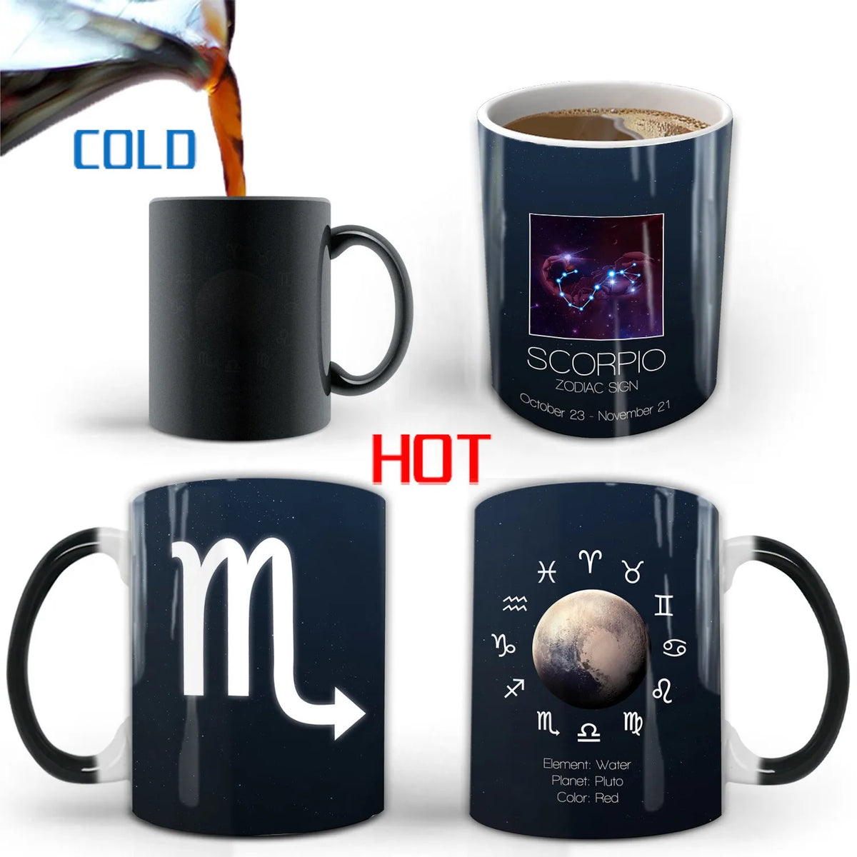 Creative Constellation Changing Color Cup Water Transfer magic Coffee Mug  friends birthday gift cup