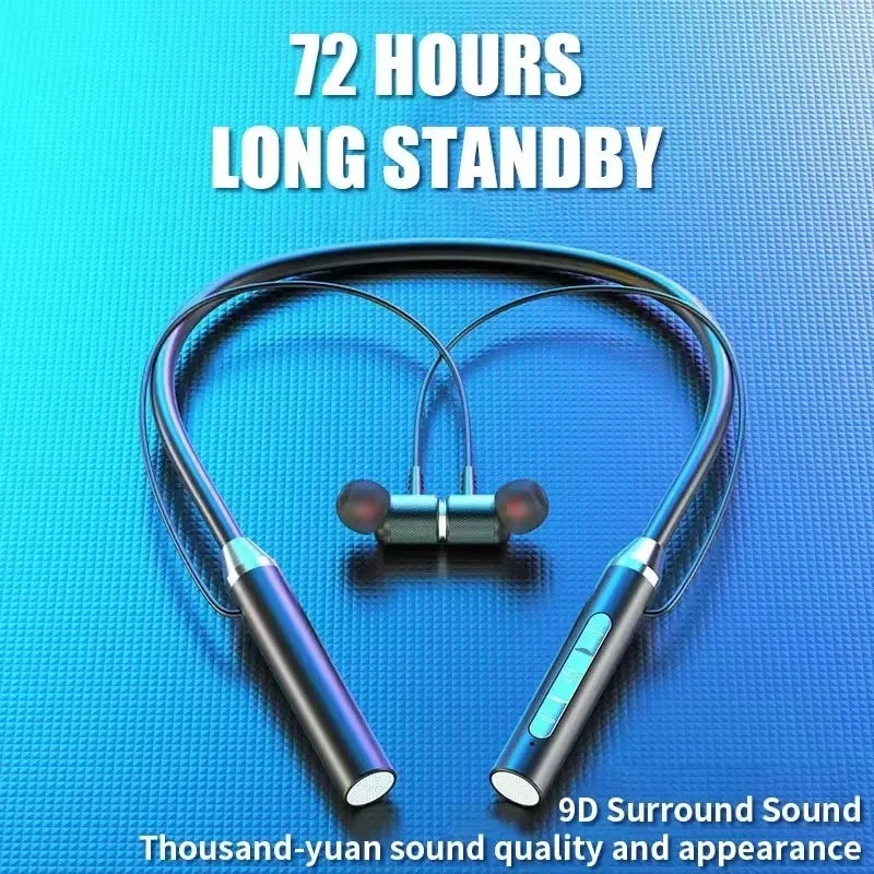 9D Stereo Surround Bluetooth Earphones Wireless Headphones Magnetic Sport Music Headset Neckband Neck-hanging Earbuds With Mic