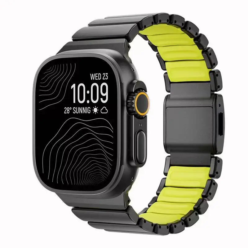 Titanium Fluoroelastomer Rubber Strap for Apple Watch Ultra 3 2 1 49mm 10 11 46mm Magnetic Band for Iwatch 9 8 7 45mm 6 SE 3 44m
