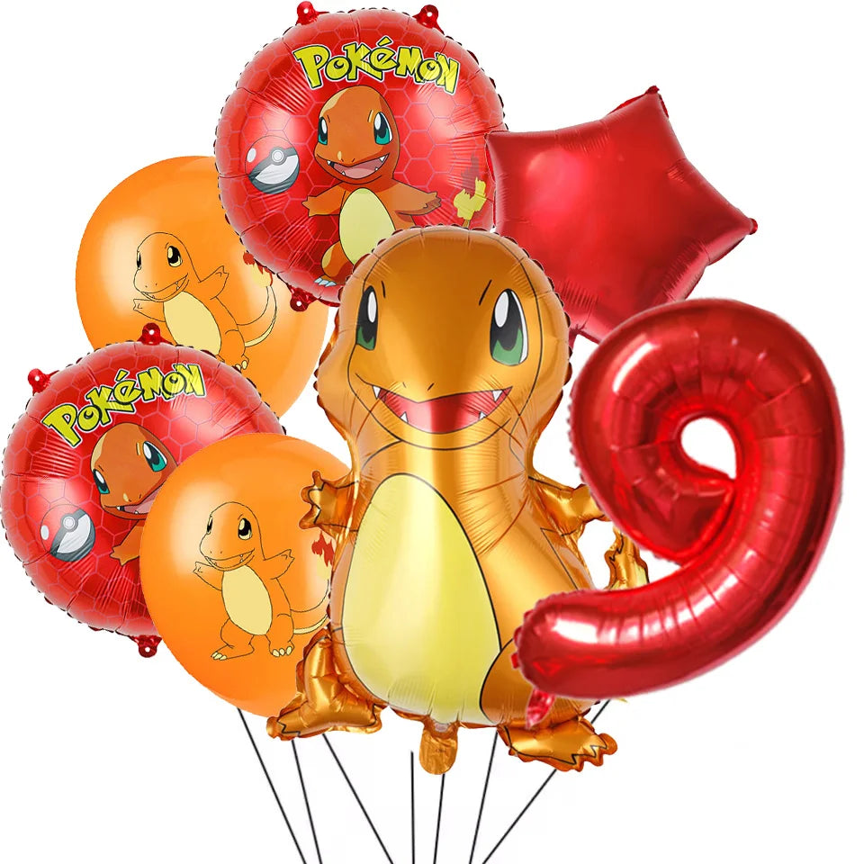 7Pcs/Set Pokemon Balloon Set Pikachu Charmander Cartoon Aluminum Foil Balloons Party Decoration Props Toy Anime Birthday Party