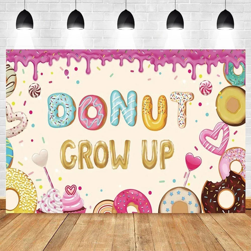 Donut Ice Cream Candy Photography Background 1st Birthday Party Decor Cake Table Banner Children Portrait Photo Studio Props