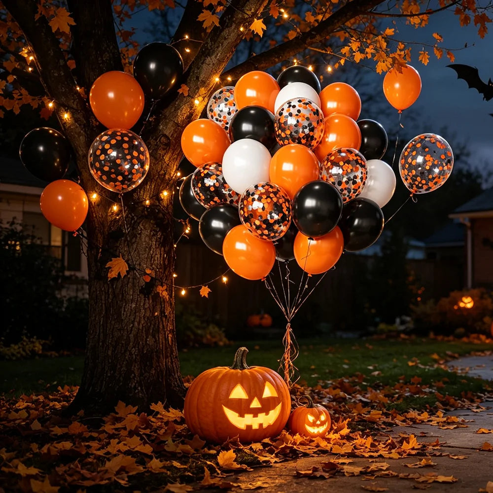 Halloween Black Orange White Latex Balloon Confetti Balloons Bouquet for Birthday Trick or Treat Halloween 2026 Home Decorations